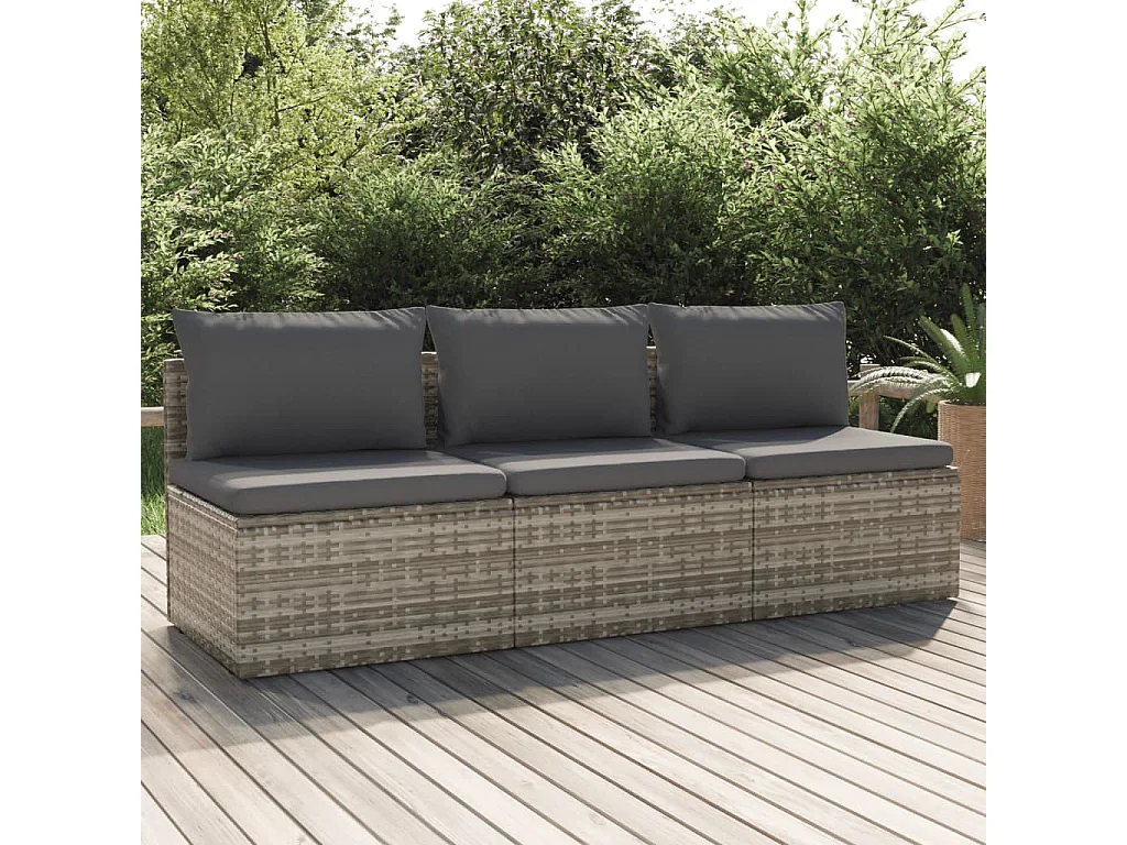 Canapé de jardin 3 places avec coussins Gris Résine tressée