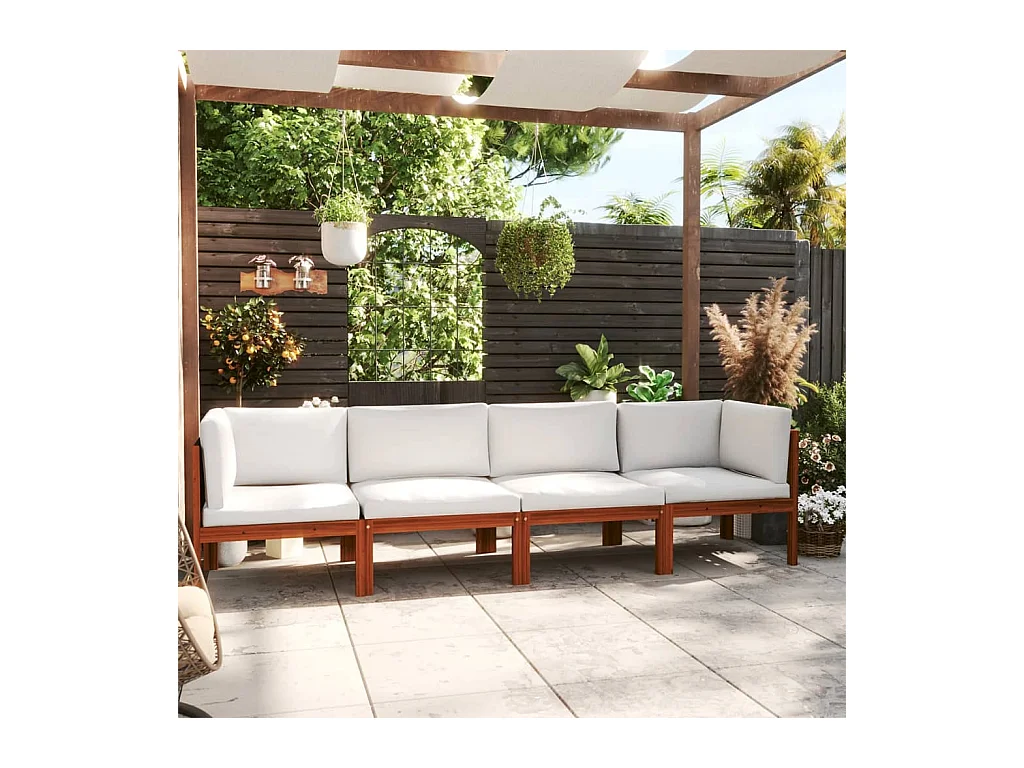 Canapé de jardin 4 places avec coussin en bois d'acacia et corde