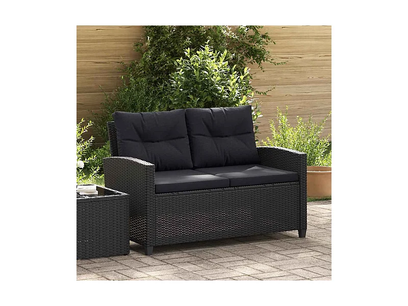 Canapé 2 places de jardin et coussins Noir 124cm Résine tressée