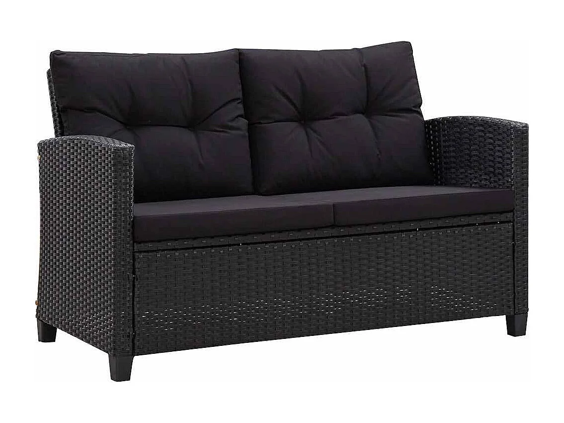 Canapé 2 places de jardin et coussins Noir 124cm Résine tressée