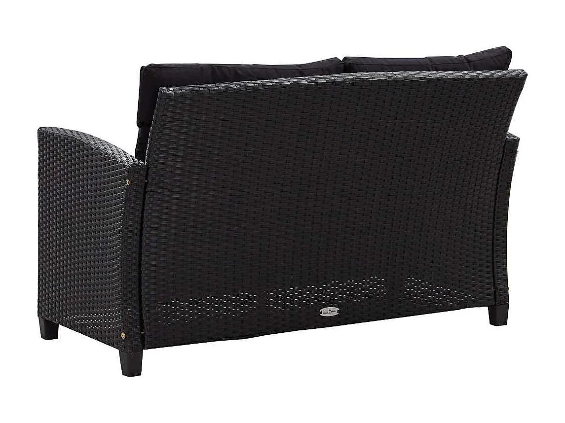 Canapé 2 places de jardin et coussins Noir 124cm Résine tressée