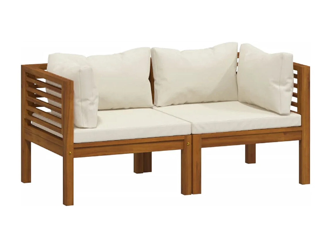 Canapé de jardin 2 places et coussin crème Bois d'acacia massif