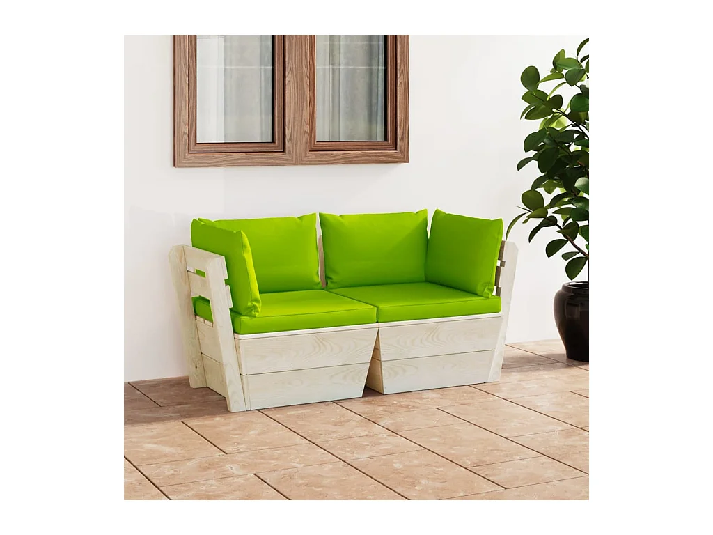 Canapé palette à 2 places de jardin avec coussins Bois d'épicéa