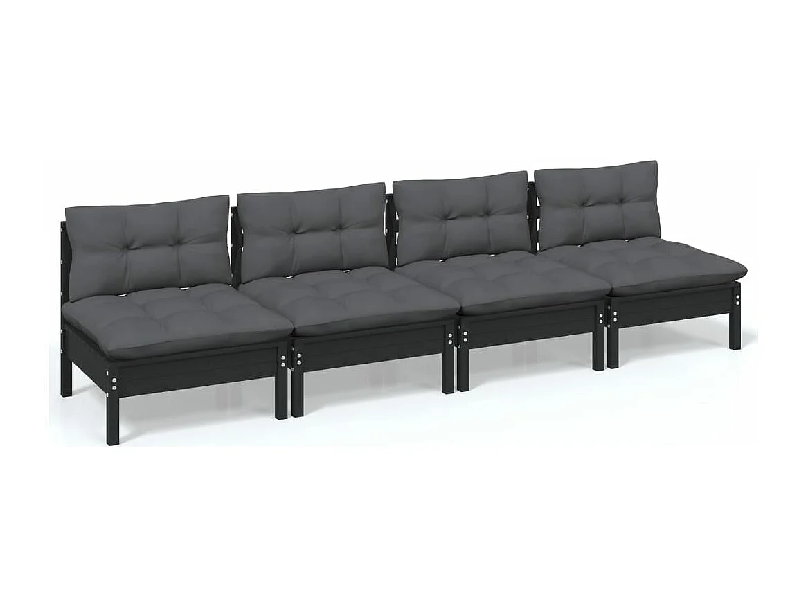 4-Sitzer-Gartensofa mit Anthrazit Kissen Massivholz Kiefer