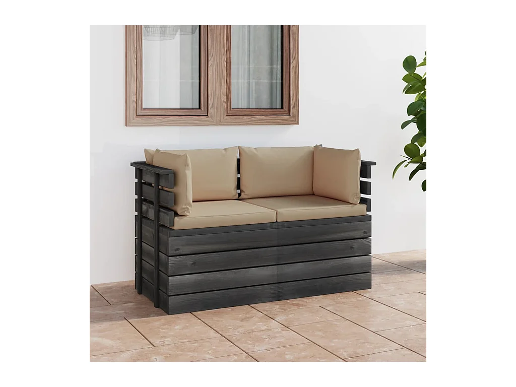 Divano da Giardino 2 Posti su Pallet con Cuscini Massello Pino
