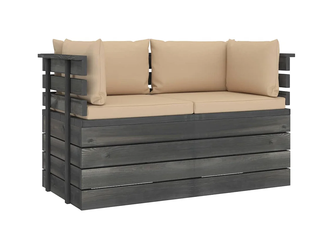 Divano da Giardino 2 Posti su Pallet con Cuscini Massello Pino