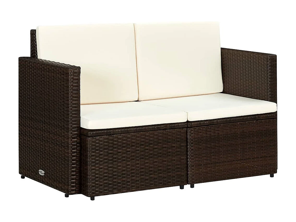 2-Sitzer-Gartensofa mit Auflagen Braun Poly Rattan