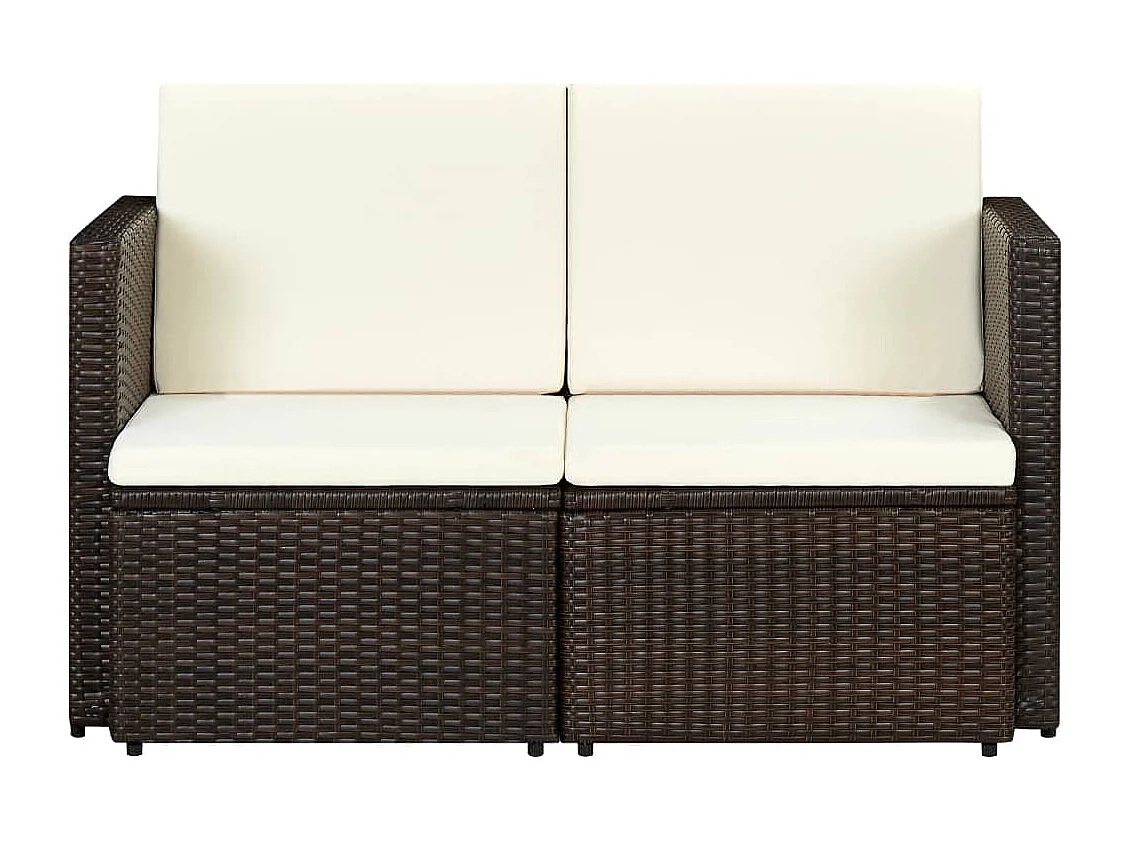 2-Sitzer-Gartensofa mit Auflagen Braun Poly Rattan