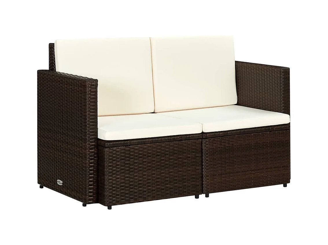 Tuinbank 2-zits met kussens poly rattan bruin