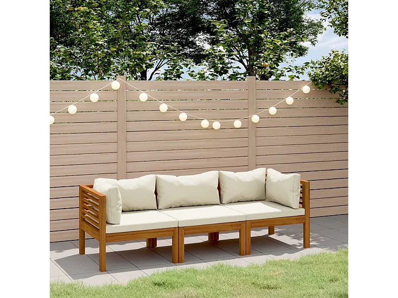 Tuinbank 3-zits met crèmekleurig kussen massief acaciahout