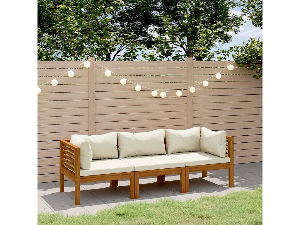 Tuinbank 3-zits met crèmekleurig kussen massief acaciahout