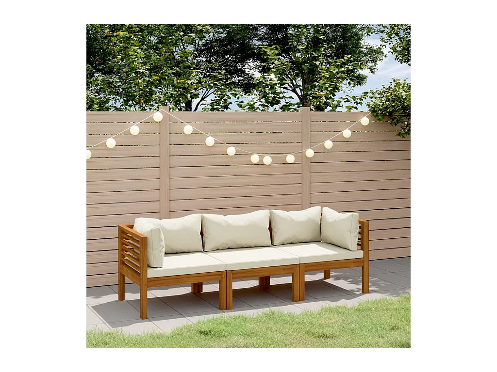 Canapé de jardin 3 places et coussin crème Bois d'acacia massif