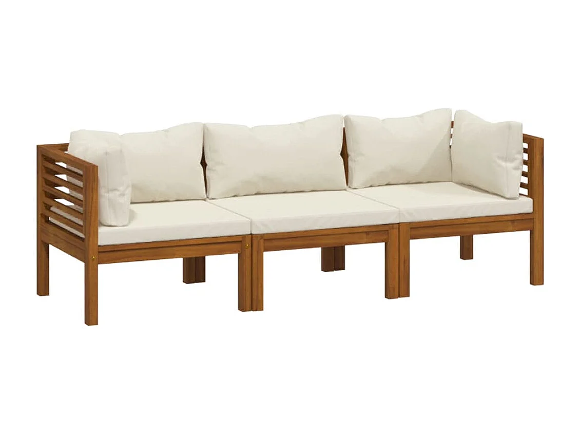 Canapé de jardin 3 places et coussin crème Bois d'acacia massif
