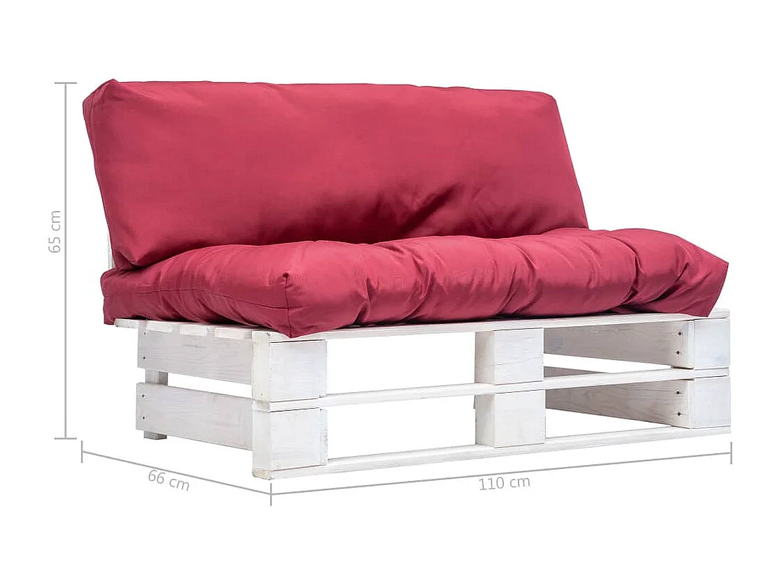 Canapé de jardin palette avec coussins rouge Pinède