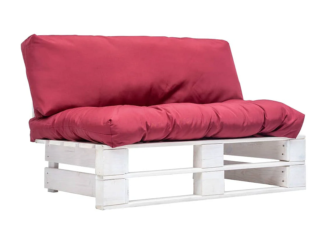 Tuinbank pallet met rode kussens grenenhout