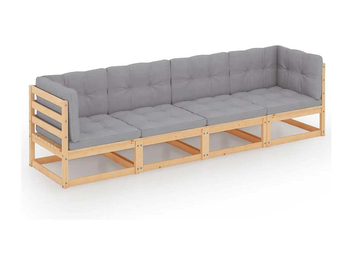 Canapé 4 places de jardin avec coussins Bois de pin massif