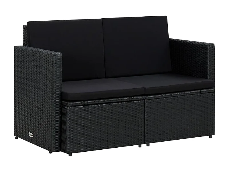 Tuinbank 2-zits met kussens poly rattan zwart