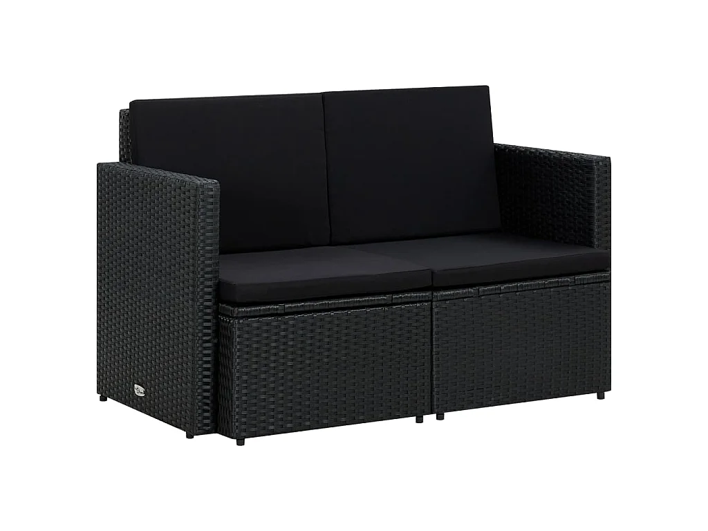 Divano da Giardino a 2 Posti con Cuscini Nero in Polyrattan