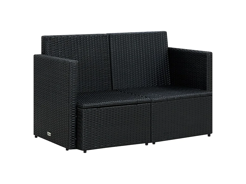 Divano da Giardino a 2 Posti con Cuscini Nero in Polyrattan