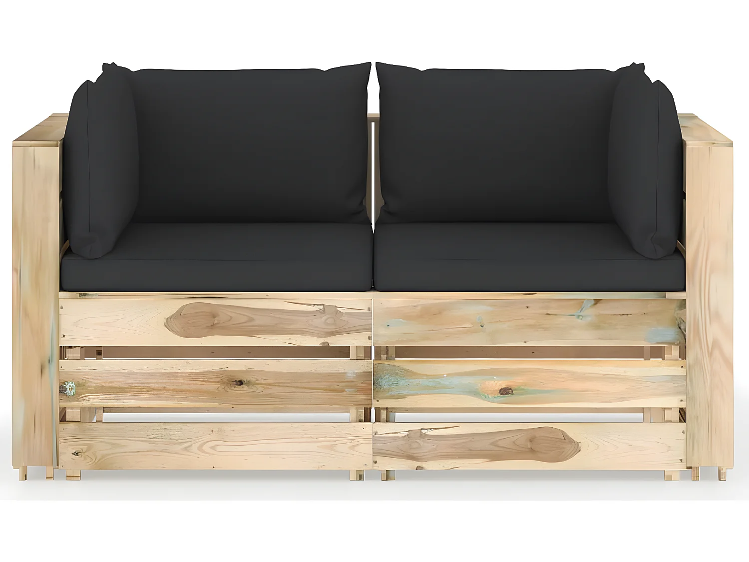 Canapé de jardin 2 places avec coussins Bois imprégné de vert