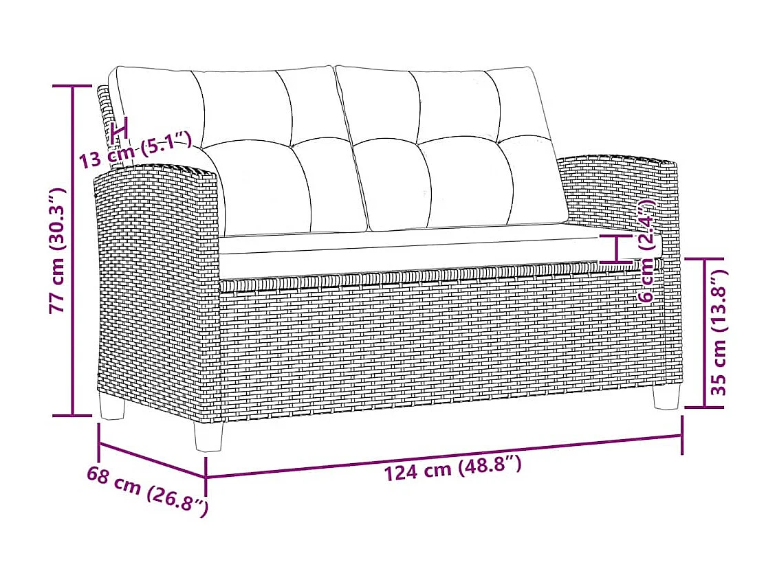 Canapés de jardin 6 pcs avec coussins Résine tressée Noir