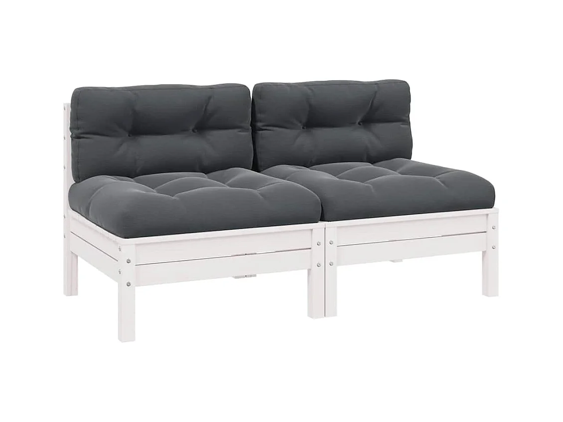 2-Sitzer-Gartensofa mit Kissen Weiß Massivholz Kiefer