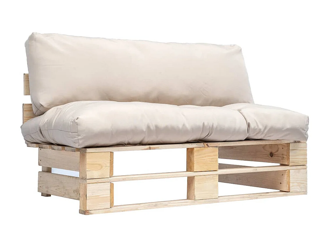 Tuinbank pallet met zandkleurige kussens grenenhout