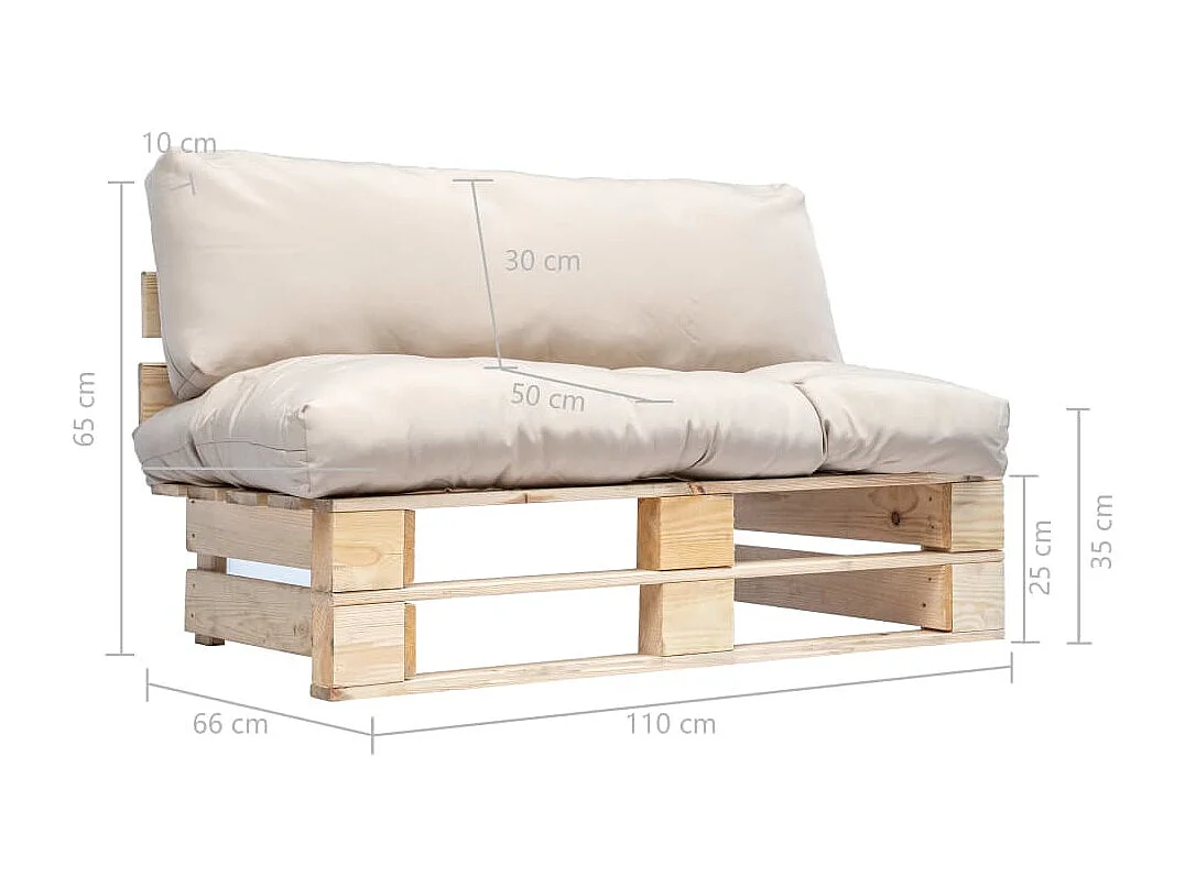 Tuinbank pallet met zandkleurige kussens grenenhout