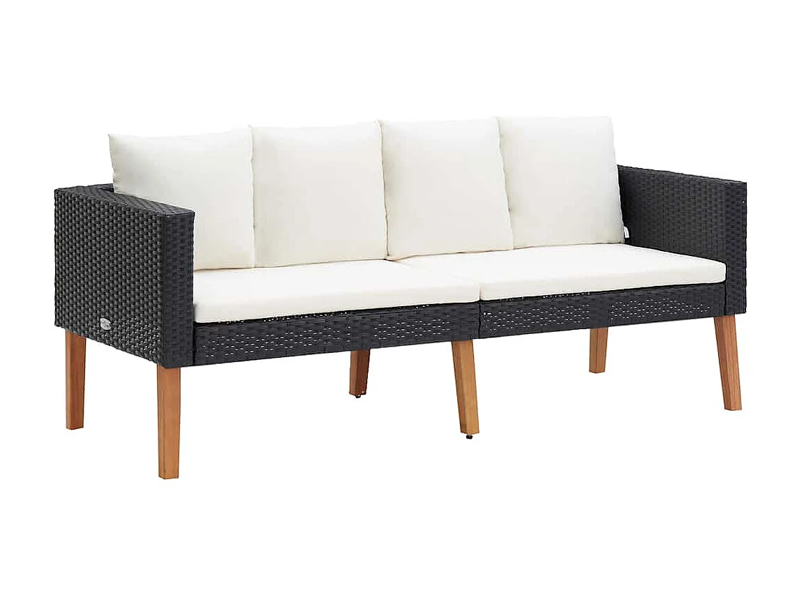 Tuinbank 2-zits met kussens poly rattan zwart