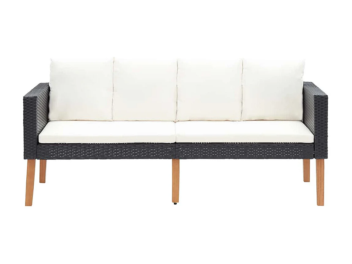 Tuinbank 2-zits met kussens poly rattan zwart