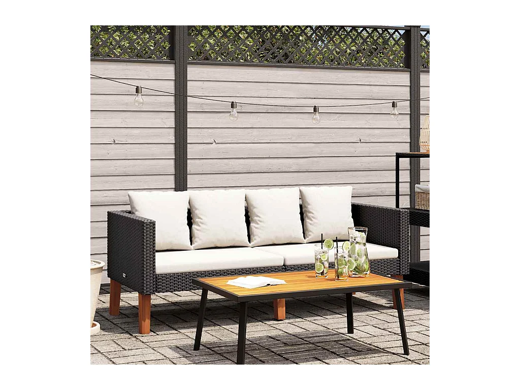 2-Sitzer-Gartensofa mit Auflagen Poly Rattan Schwarz