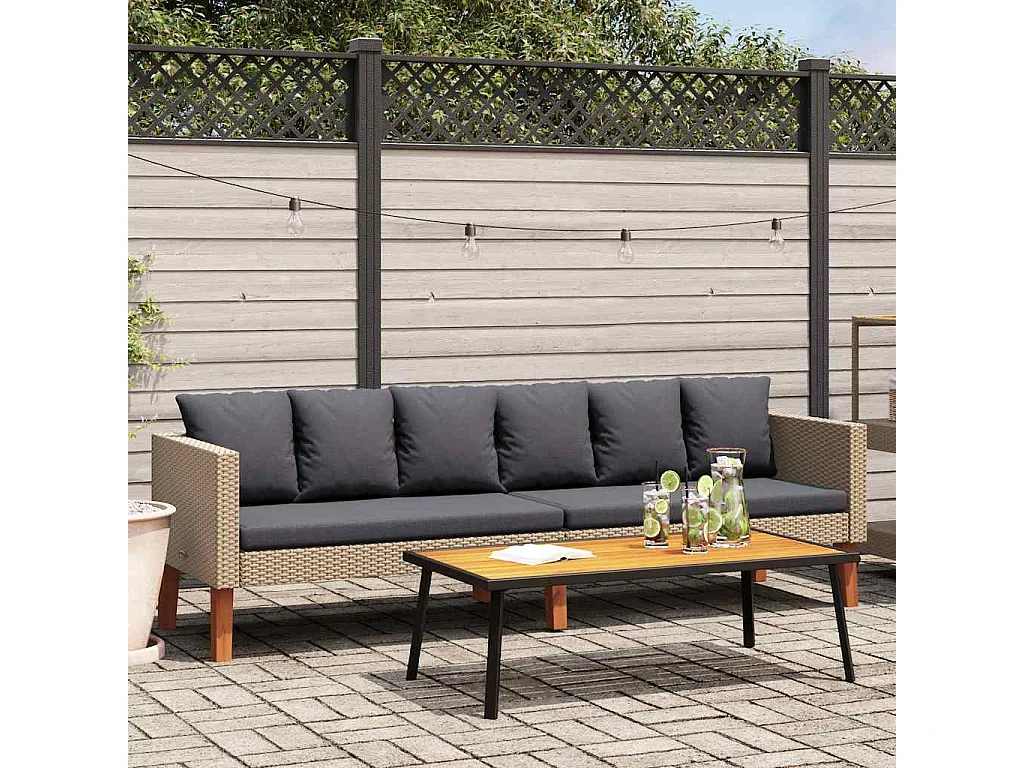 3-Sitzer-Gartensofa mit Auflagen Poly Rattan Beige