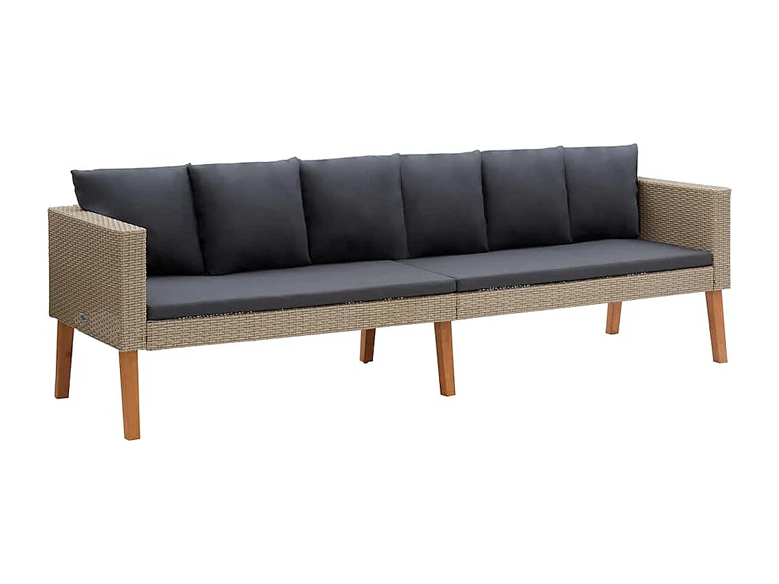 3-Sitzer-Gartensofa mit Auflagen Poly Rattan Beige