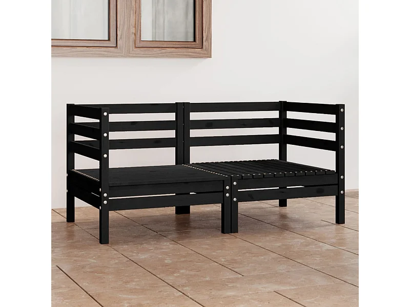 2-Sitzer-Gartensofa Schwarz Kiefer Massivholz
