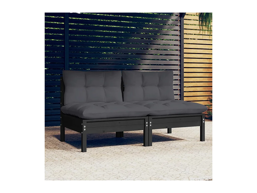 Canapé 2 places de jardin avec coussins anthracite Bois de pin