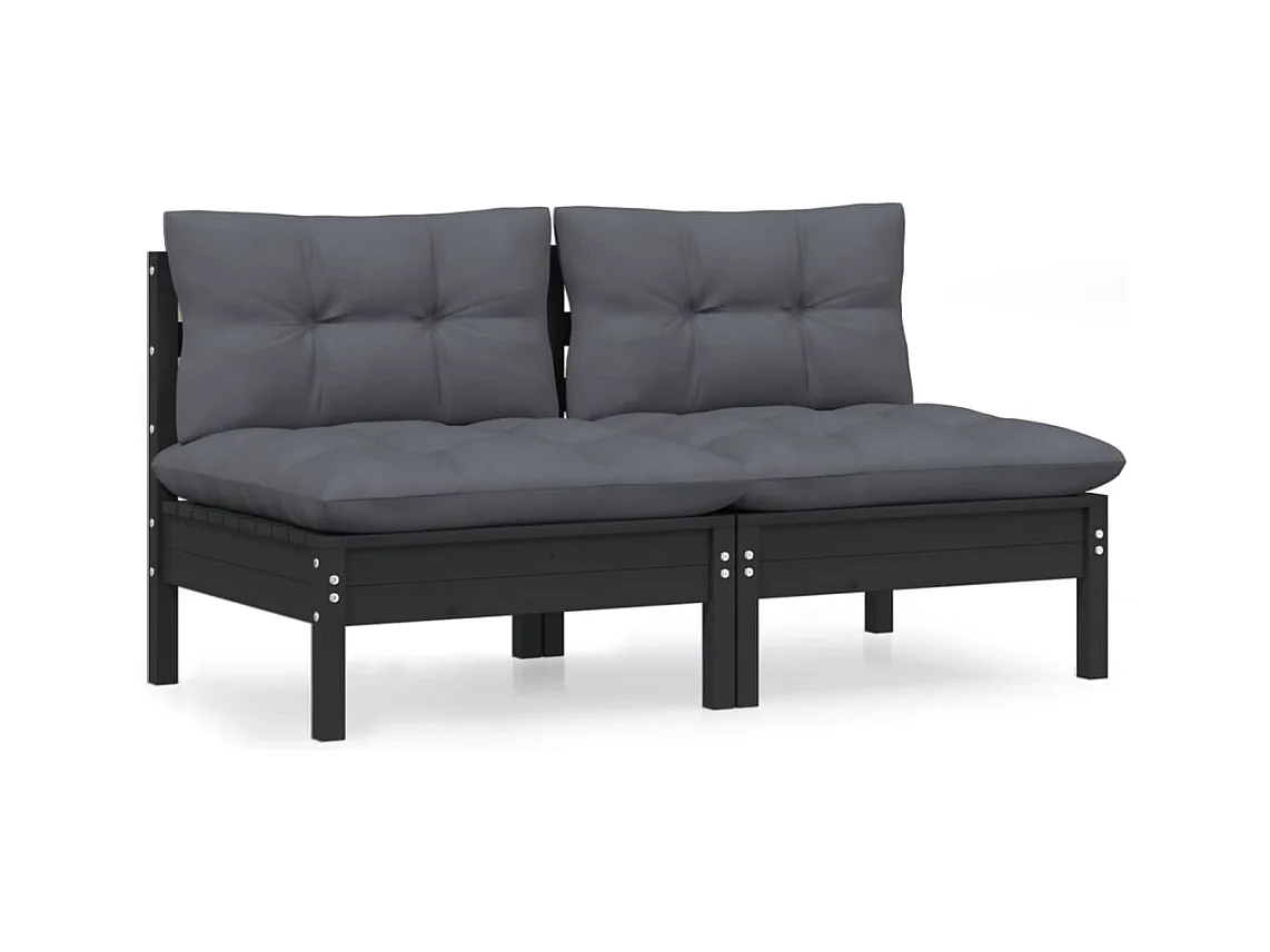 Canapé 2 places de jardin avec coussins anthracite Bois de pin