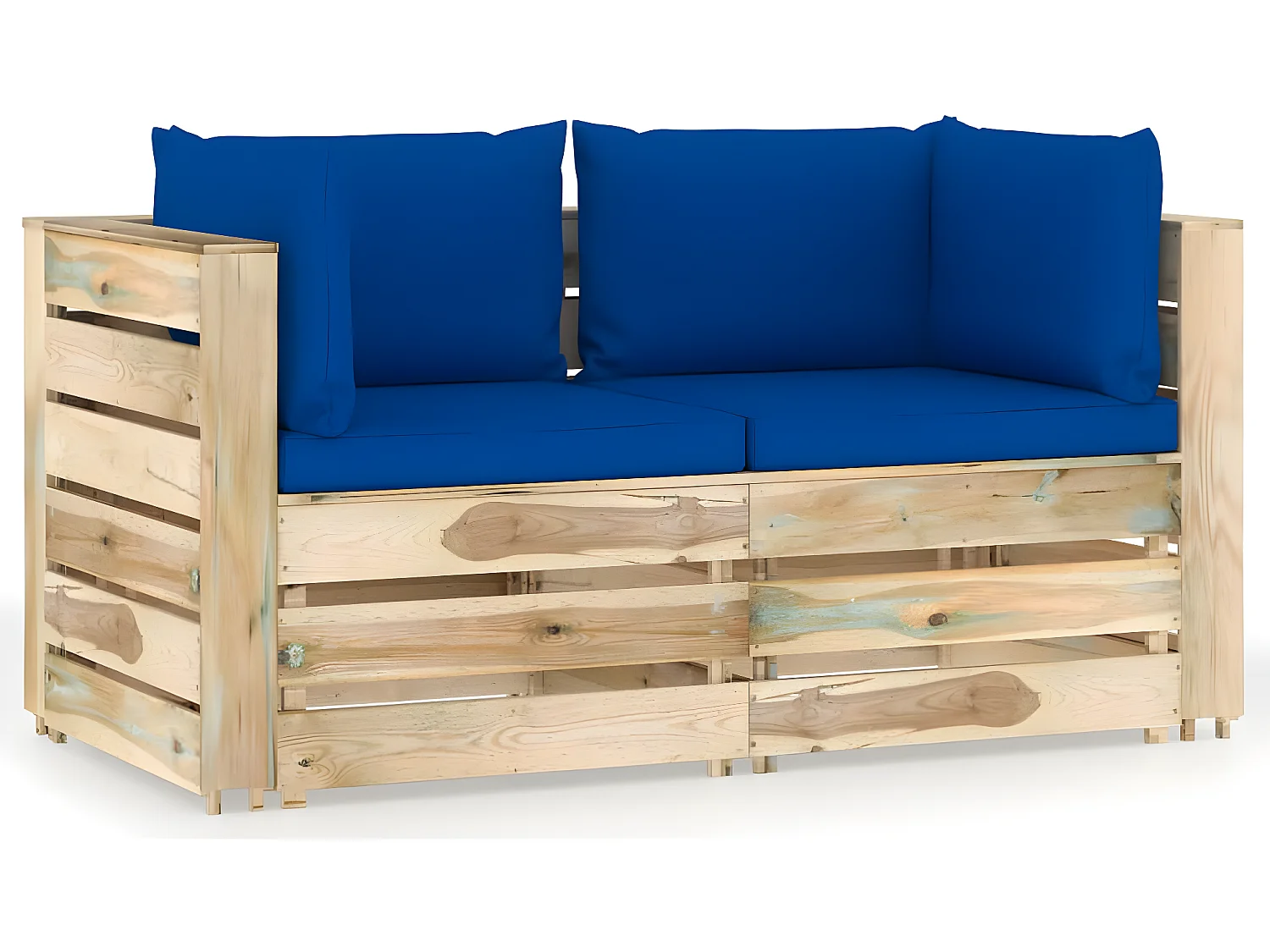 Canapé de jardin 2 places avec coussins Bois imprégné de vert