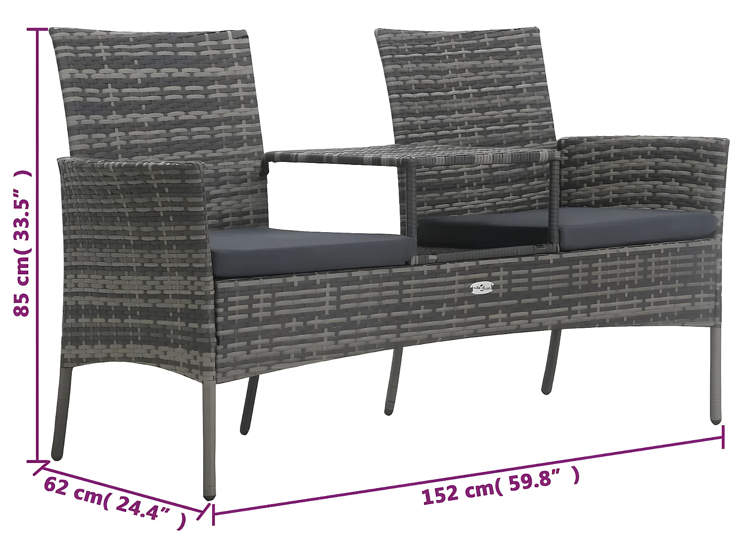 Canapé jardin 2 places et table basse Résine tressée Anthracite