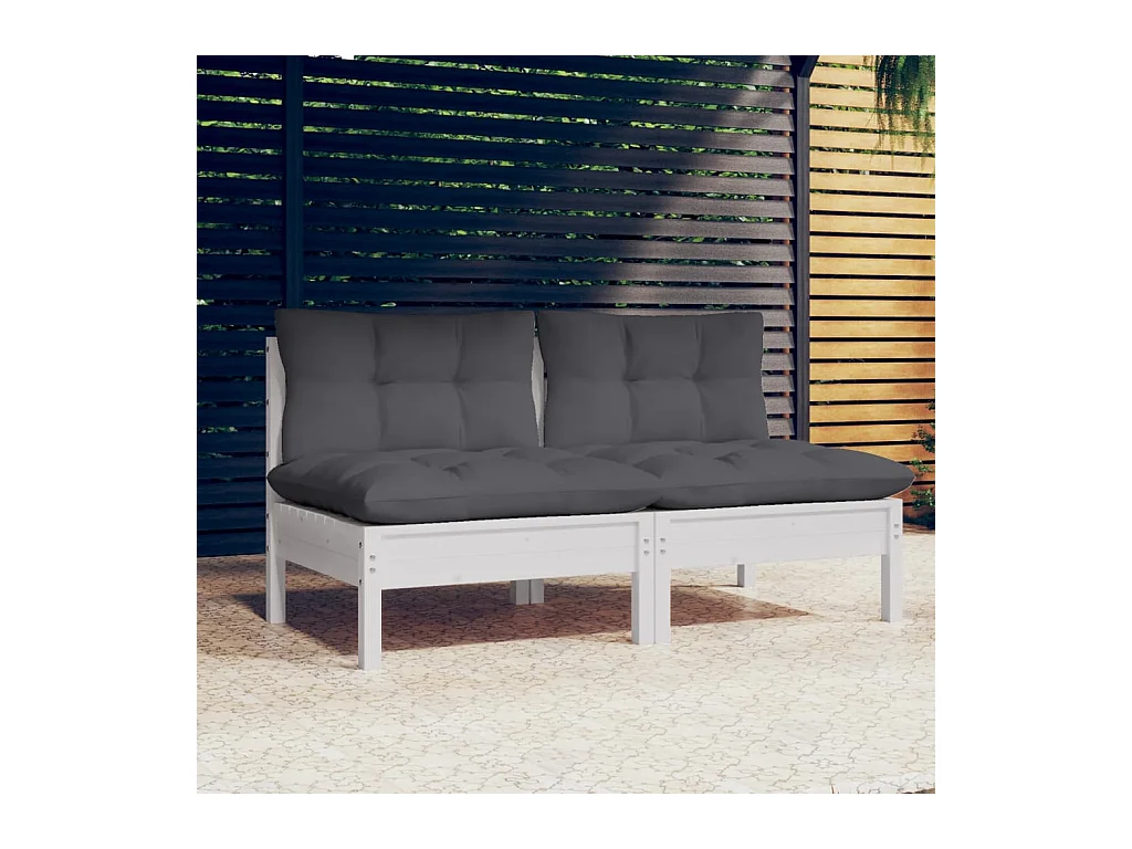 Canapé 2 places de jardin avec coussins anthracite Bois de pin
