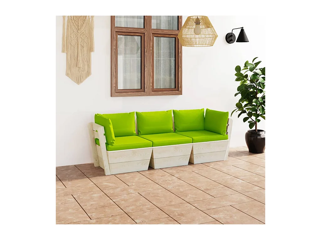 Canapé palette à 3 places de jardin avec coussins Bois d'épicéa