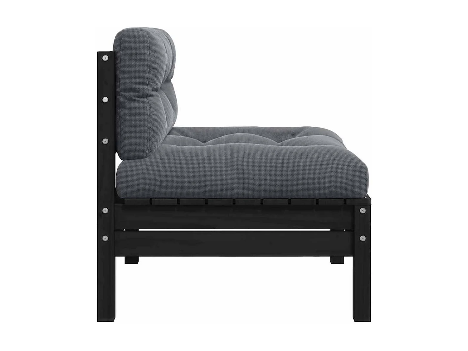 Canapé 2 places de jardin et coussins Noir Bois de pin solide