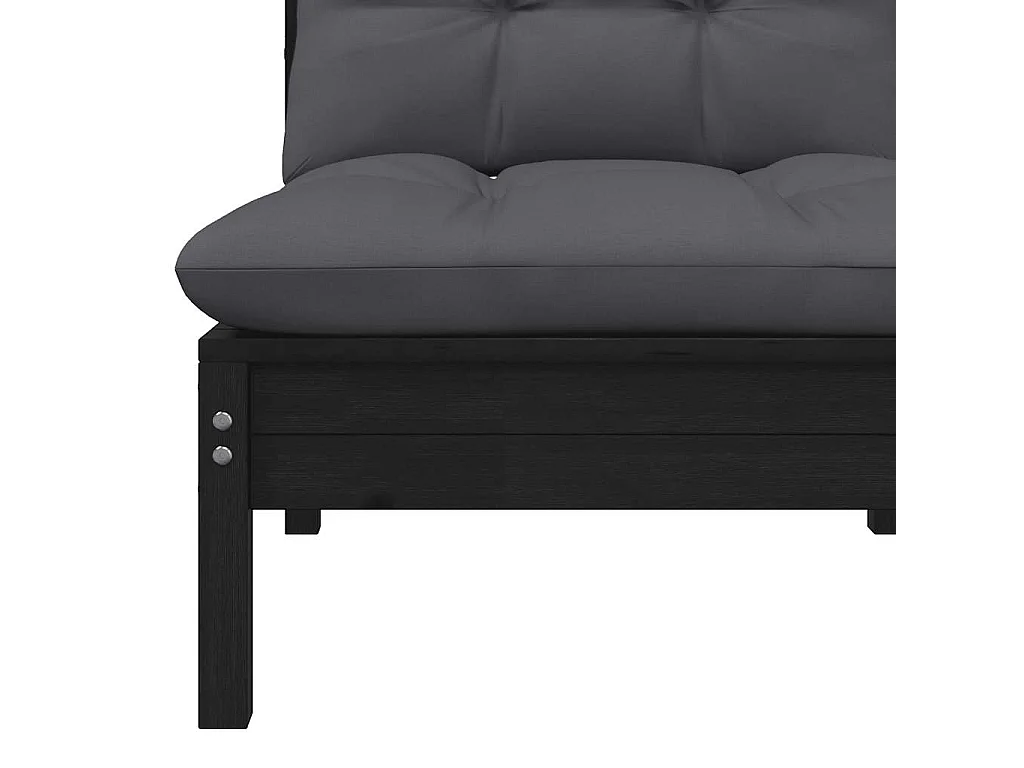 Canapé 2 places de jardin et coussins Noir Bois de pin solide