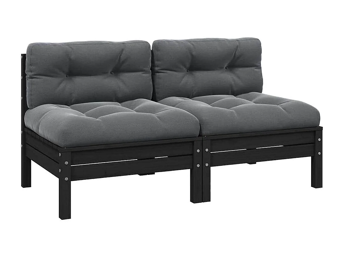 Sofá de jardim 2 lugares com almofadões pinho maciço preto