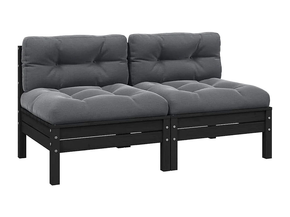 Sofá de jardim 2 lugares com almofadões pinho maciço preto