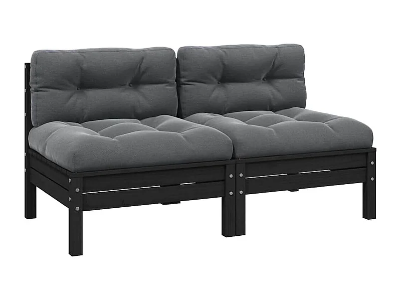 Canapé 2 places de jardin et coussins Noir Bois de pin solide