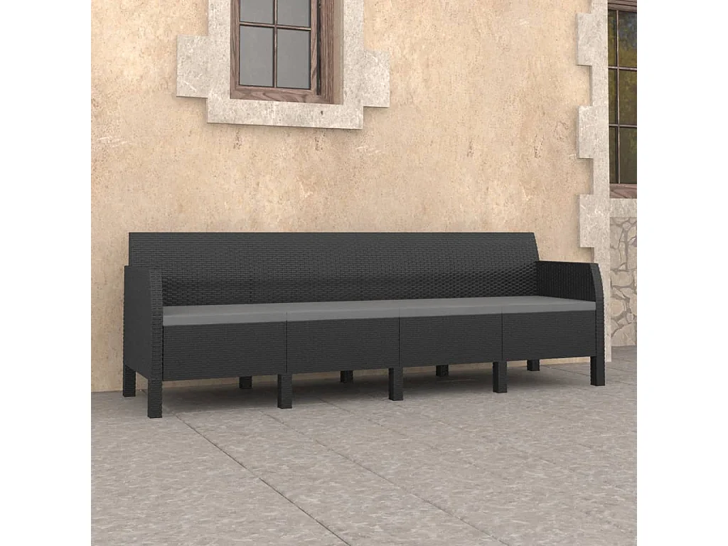 Divano da Giardino 4 Posti con Cuscini in Rattan PP Antracite