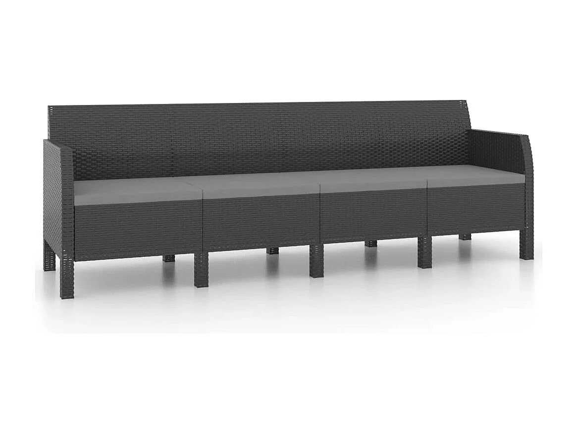 Divano da Giardino 4 Posti con Cuscini in Rattan PP Antracite