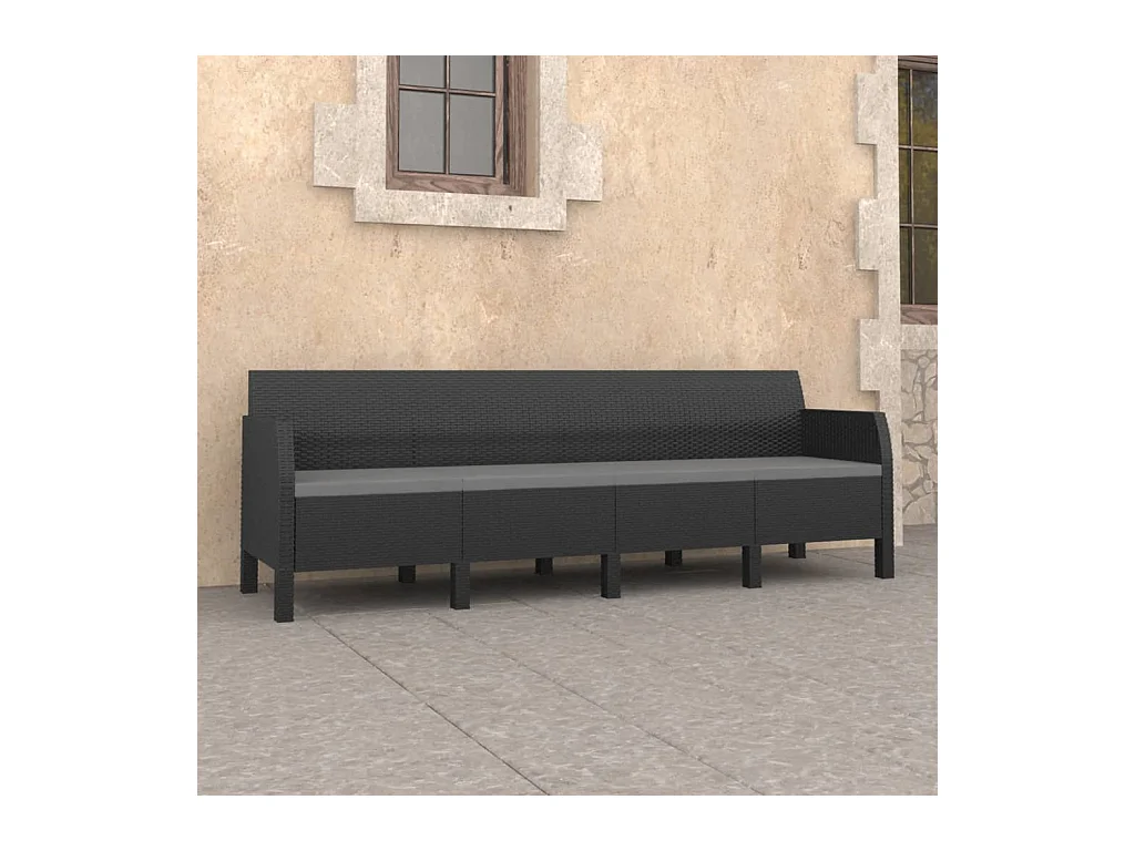 Canapé 4 places de jardin avec coussins Anthracite PP Rotin