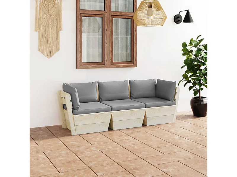 Divano da Giardino a 3 Posti su Pallet con Cuscini Legno Abete