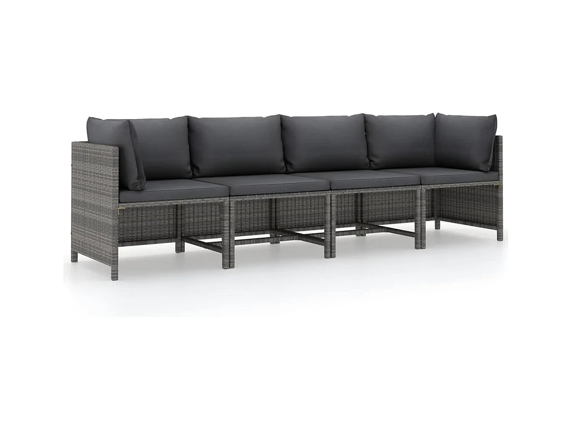 Divano da Giardino a 4 Posti con Cuscini in Polyrattan Grigio